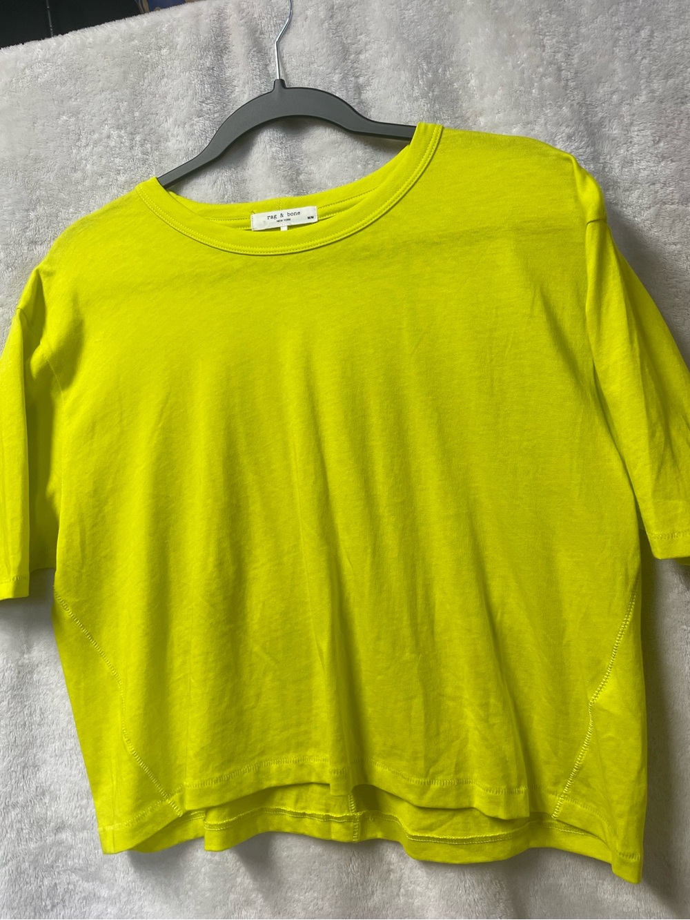 rag & bone 100% Pima Cotton Neon Yellow Boxy Cropped Short Sleeve Tee